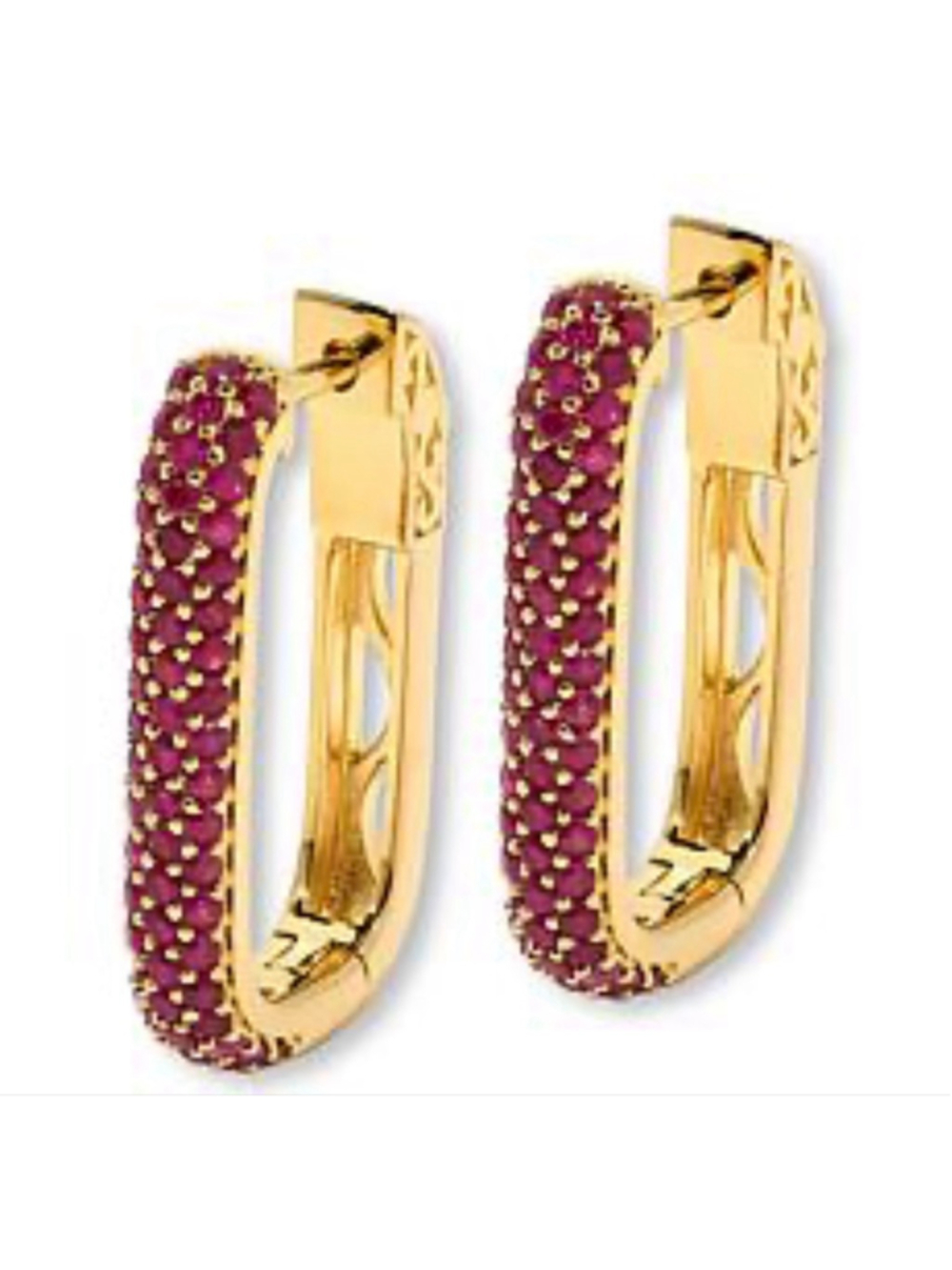 New Colleen Lopez Gold & Red Ruby Hoop Earrings